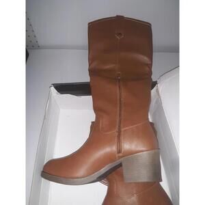 London Fog IRIE Womens Boots Size 8.5 M Cognac brown Knee High Riding Zip#00p